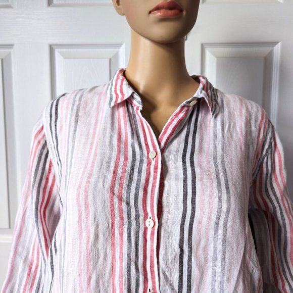 J. Jill Love Linen Essential Shirt 100% Linen Striped Button Down Size Large - Picture 2 of 7